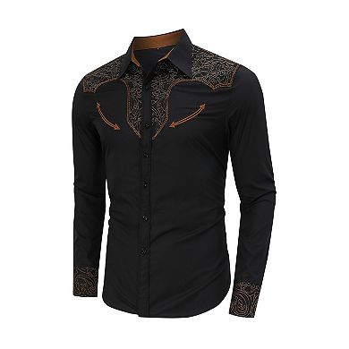 Men's Western Embroidered Long Sleeve Cowboy Button Down Shirt