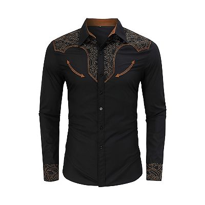 Men's Western Embroidered Long Sleeve Cowboy Button Down Shirt