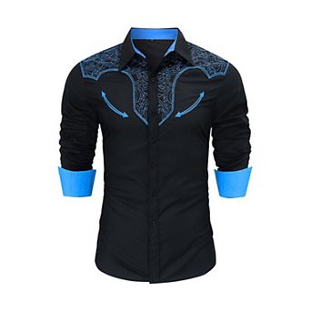 Men's Western Embroidered Long Sleeve Cowboy Button Down Shirt