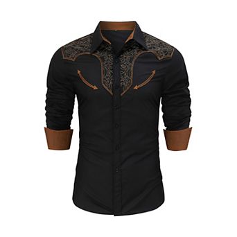 Men's Western Embroidered Long Sleeve Cowboy Button Down Shirt