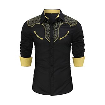 Men's Western Embroidered Long Sleeve Cowboy Button Down Shirt
