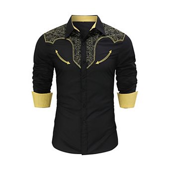 Men's Western Embroidered Long Sleeve Cowboy Button Down Shirt