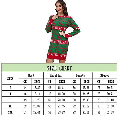 Women Ugly Christmas Sweater Dress Xmas Crew Neck Pullover Sweater Holiday Knitted Mini Tunic Dress