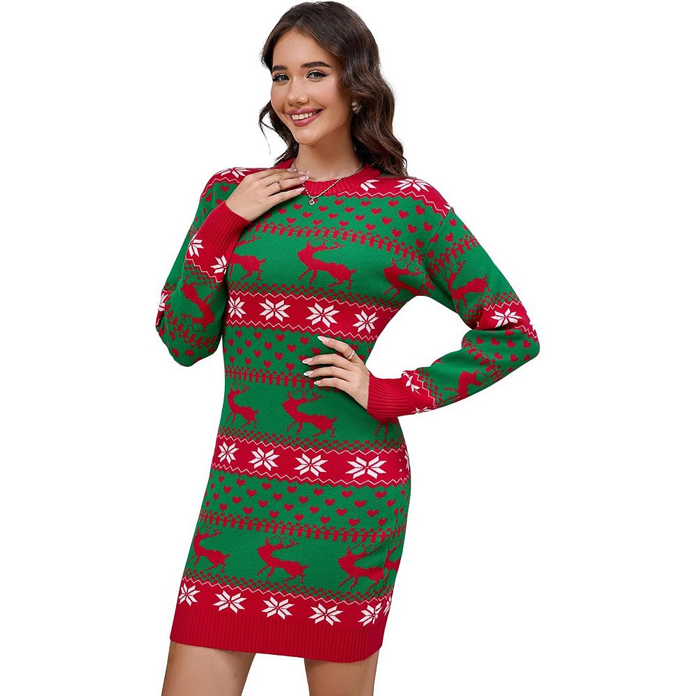 white christmas dresses Christmas Ugly Sweater Dress, 3D Snowman Women Turtleneck Loose Sweate main image 1