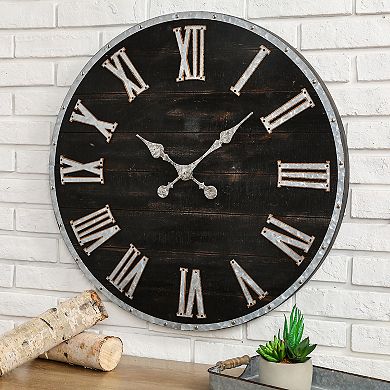Glitzhome 27.56"D Oversized Farmhouse Wooden & Galvanized Wall Clock