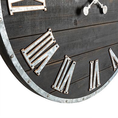 Glitzhome 27.56"D Oversized Farmhouse Wooden & Galvanized Wall Clock