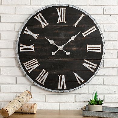 Glitzhome 27.56"D Oversized Farmhouse Wooden & Galvanized Wall Clock