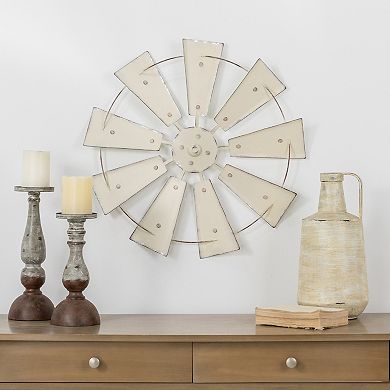 Glitzhome 22.05''D Vintage Beige Metal Wind Spinner Wall Décor