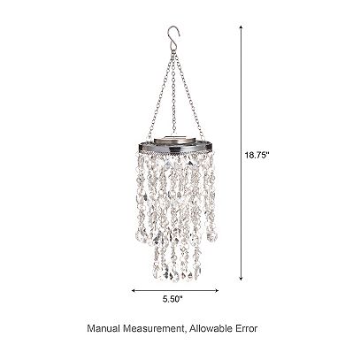 Glitzhome 18.75"H Solar Lighted Transparent Acrylic Jewel Beaded Wind Chime