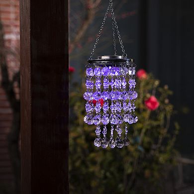 Glitzhome 18.75"H Solar Lighted Transparent Acrylic Jewel Beaded Wind Chime