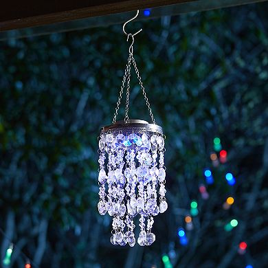 Glitzhome 18.75"H Solar Lighted Transparent Acrylic Jewel Beaded Wind Chime