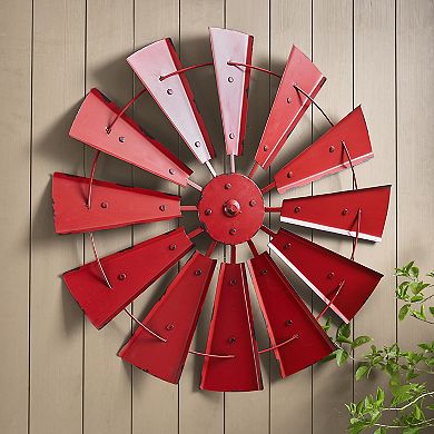Glitzhome 28.50''D Vintage Red Metal Wind Spinner Wall Décor