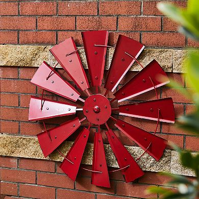 Glitzhome 28.50''D Vintage Red Metal Wind Spinner Wall Décor