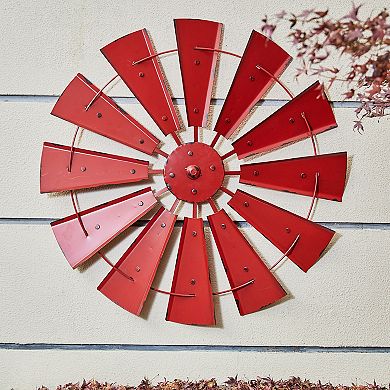 Glitzhome 28.50''D Vintage Red Metal Wind Spinner Wall Décor