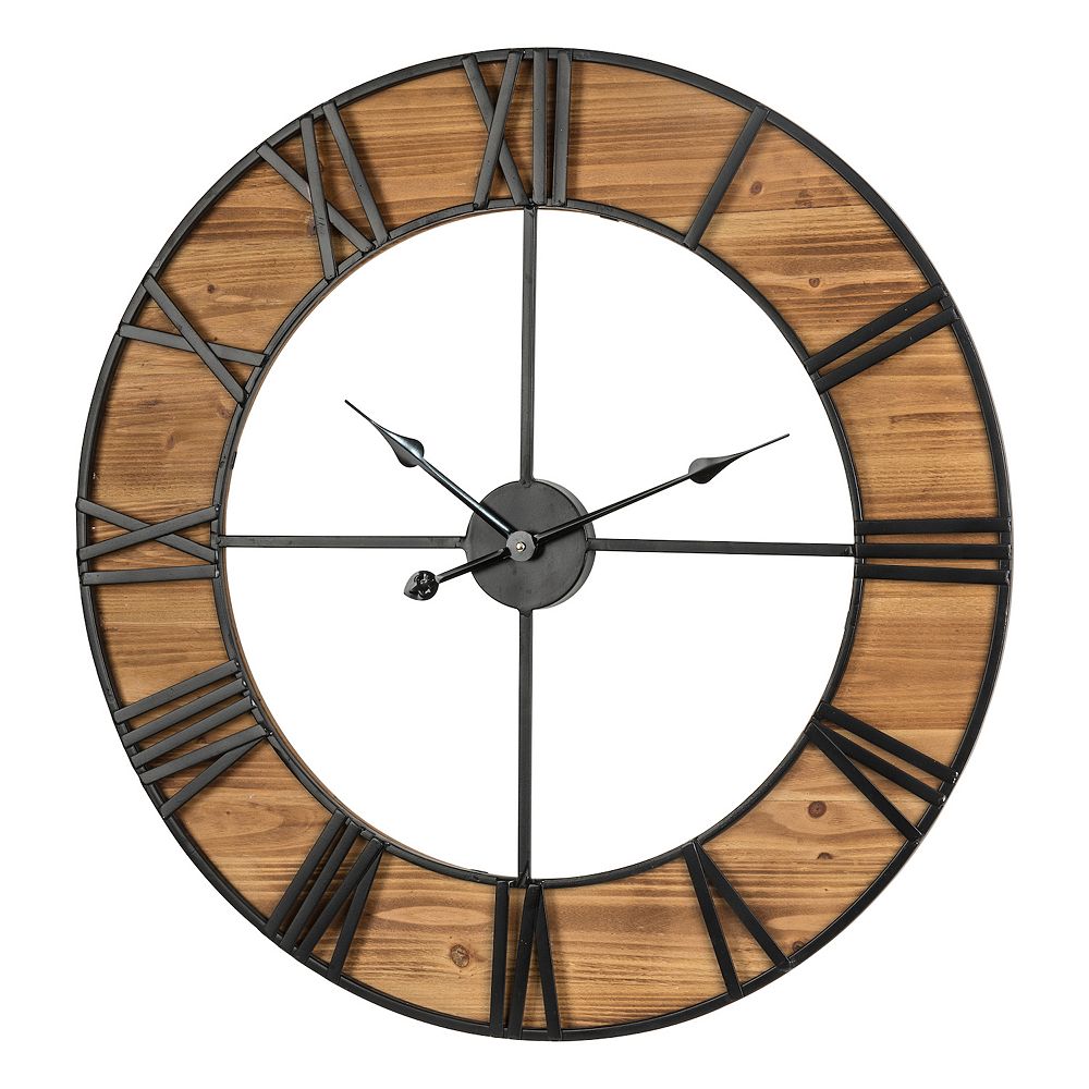 Glitzhome 30.00"D Oversized Farmhouse Wooden & Metal Wall Clock