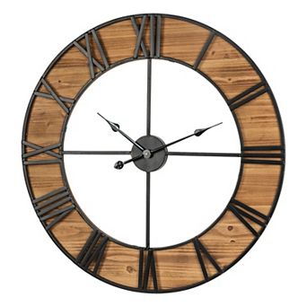 Glitzhome 30.00"D Oversized Farmhouse Wooden & Metal Wall Clock