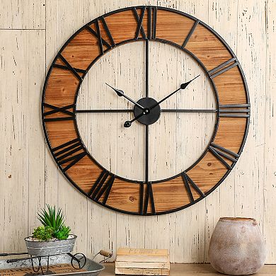 Glitzhome 30.00"D Oversized Farmhouse Wooden & Metal Wall Clock