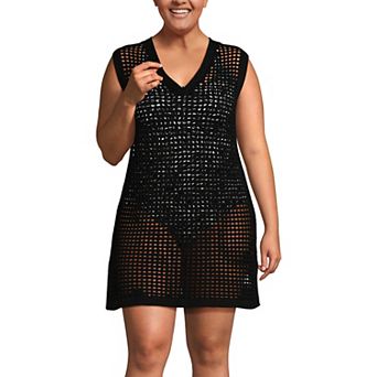Plus Size Lands' End Open Knit Swim Cover-Up Dress