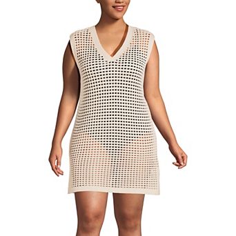 Plus Size Lands' End Open Knit Swim Cover-Up Dress