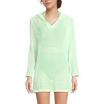 Women's Lands' End Rib Hooded Mini Swim Cover-Up Dress