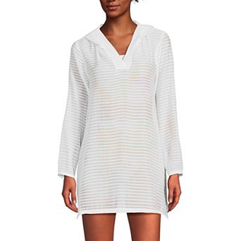 Women's Lands' End Rib Hooded Mini Swim Cover-Up Dress