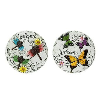 Glitzhome Set of 2 Stepping Stones with Butterflies and Dragonflies Pattern