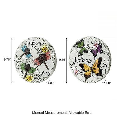 Glitzhome Set of 2 Stepping Stones with Butterflies and Dragonflies Pattern