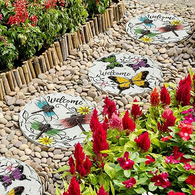 Glitzhome Set of 2 Stepping Stones with Butterflies and Dragonflies Pattern