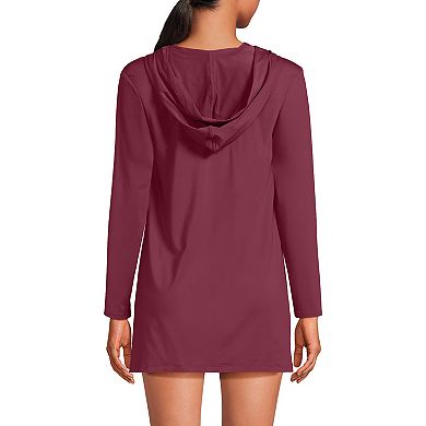 Women's Lands' End Hooded Mini Swim Cover-Up Dress UPF 50