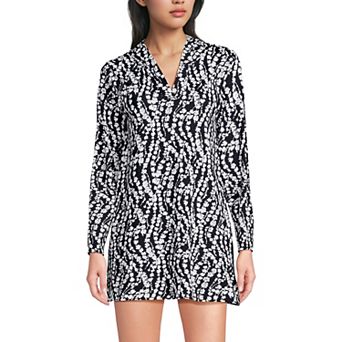 Women's Lands' End Hooded Mini Swim Cover-Up Dress UPF 50