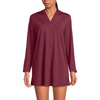 Women's Lands' End Hooded Mini Swim Cover-Up Dress UPF 50