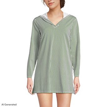 Women's Lands' End Hooded Mini Swim Cover-Up Dress UPF 50