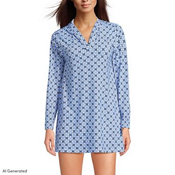 Women's Lands' End Hooded Mini Swim Cover-Up Dress UPF 50