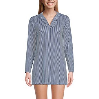 Women's Lands' End Hooded Mini Swim Cover-Up Dress UPF 50