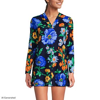 Women's Lands' End Hooded Mini Swim Cover-Up Dress UPF 50