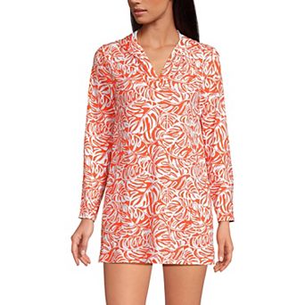 Women's Lands' End Hooded Mini Swim Cover-Up Dress UPF 50