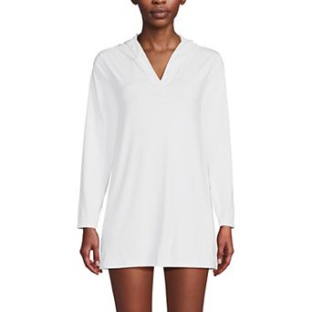 Women's Lands' End Hooded Mini Swim Cover-Up Dress UPF 50