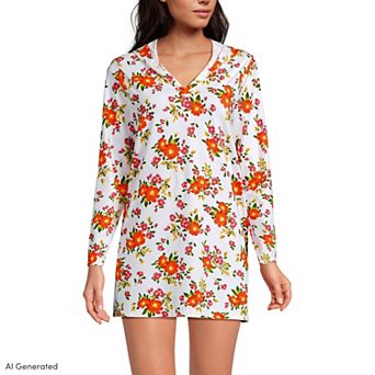 Women's Lands' End Hooded Mini Swim Cover-Up Dress UPF 50