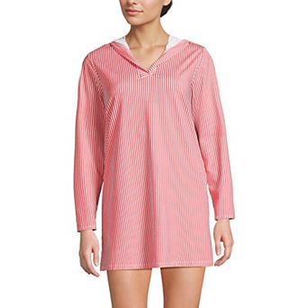 Women's Lands' End Hooded Mini Swim Cover-Up Dress UPF 50