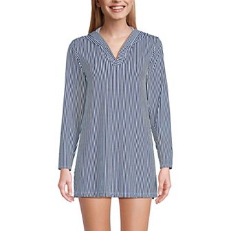 Women's Lands' End Hooded Mini Swim Cover-Up Dress