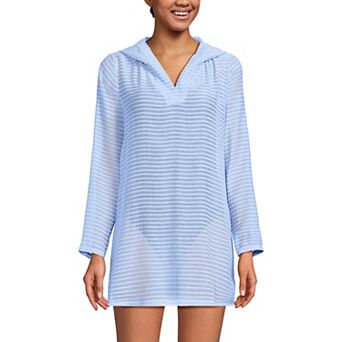 Women's Lands' End Rib Hooded Mini Cover-Up Dress