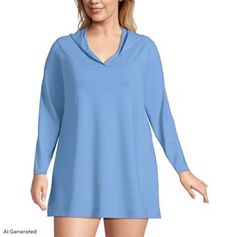Plus Size Lands' End Hooded Mini Swim Cover-Up Dress