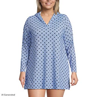 Plus Size Lands' End Hooded Mini Swim Cover-Up Dress