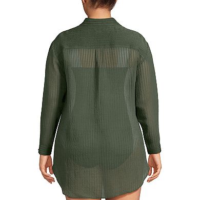 Plus Size Lands' End Rayon Rib Button Down Cover-Up
