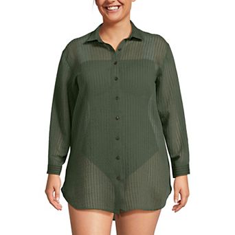 Plus Size Lands' End Rayon Rib Button Down Cover-Up