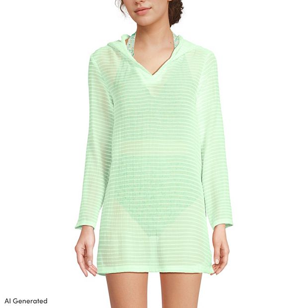 Petite Lands' End Rayon Rib Hooded Mini Cover-Up Dress
