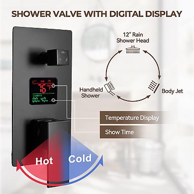 3-Spray 12 in. 2.5 GPM Square Wall Mount Dual Shower Head and Handheld Shower Head with 6-Body Jets
