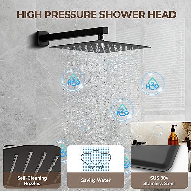3-Spray 12 in. 2.5 GPM Square Wall Mount Dual Shower Head and Handheld Shower Head with 6-Body Jets