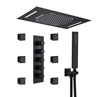 4-Spray Dual Shower Head and Handheld Shower Head Ceiling Mount with 6-Body Jets, LED, and Music