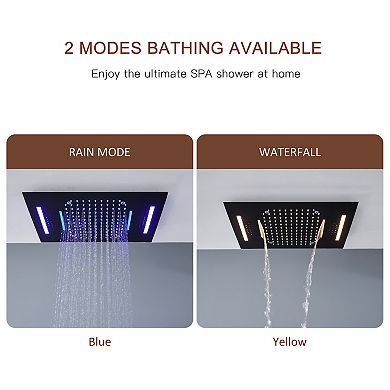 4-Spray Dual Shower Head and Handheld Shower Head Ceiling Mount with 6-Body Jets, LED, and Music